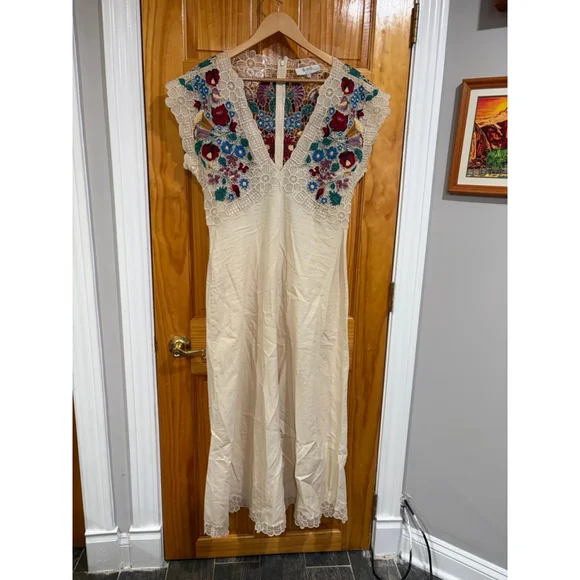 Sea New York Katharine Embroidered Midi Dress Floral Lace Boho Cottagecore - Picture 2 of 6